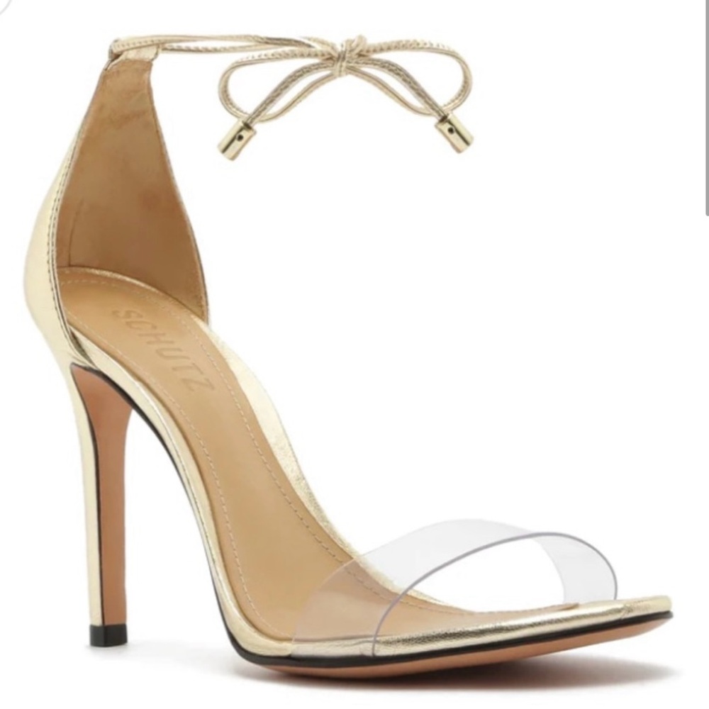 Schutz Josseana gold and clear heeled sandal